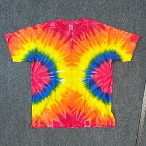 Anvil Mens XL Rainbow Tie Dye T-Shirt Double Sunburst Psychedelic Cotton Tee